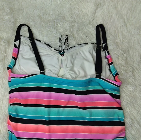 Coco Reef Front Tie Striped Multicolor Takini Swimsuit Top Bra Size 38D - Picture 8 of 9